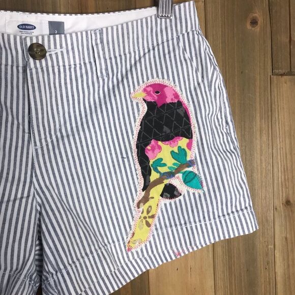 Old Navy Pin Striped Cargo OOAK Upcycled “ Birdie” Shorts  Substainable Fashion - Picture 4 of 14